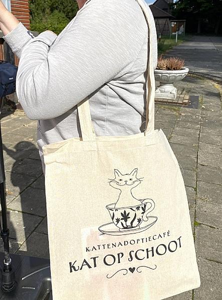 Linnen tas Kat op schoot