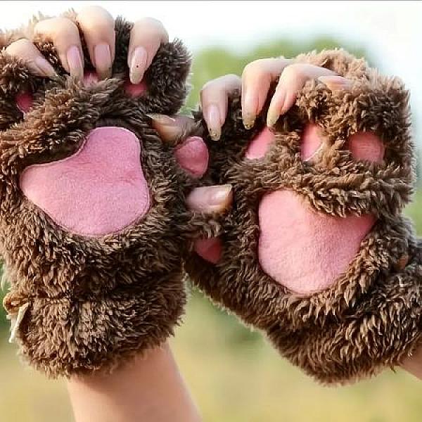 Vingerloze handschoen kattenpoot bruin