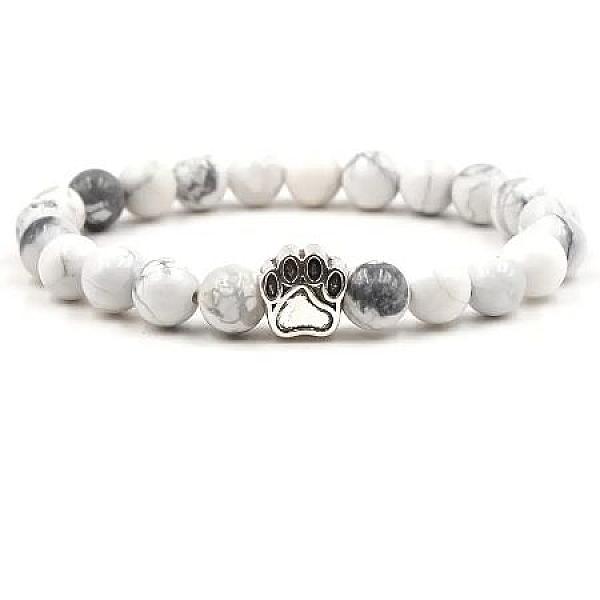 Witte stenen armband met kattenpootje